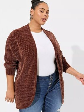 NWT Torrid Chenille Cocoon Open Front Ribbed Sweater in Root Beer Size 2